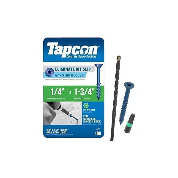 1/4-inch x 1-3/4-inch Climaseal Blue T25 Head Concrete Screw Anchors With Drill Bit, 100PK